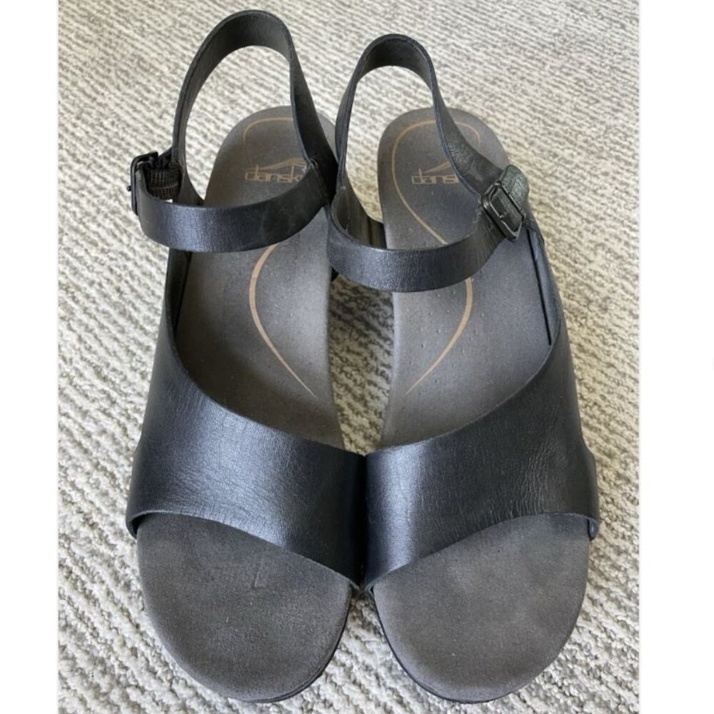Dansko Tasha Leather Platform Wedge Ankle Strap Black Leather Sz 40